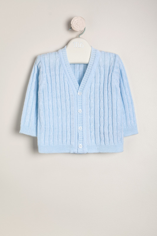 saco con trenzas escote v celeste