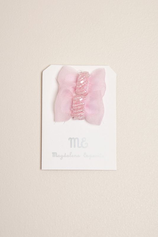 par de moño con velcro rosa