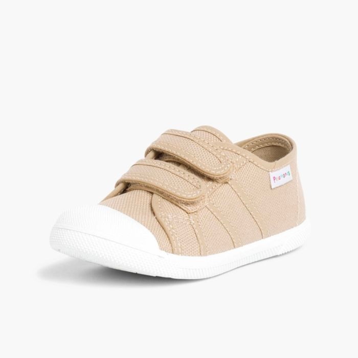 zapatillas lino lona velcro beige