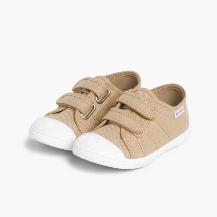 zapatillas lino lona velcro beige