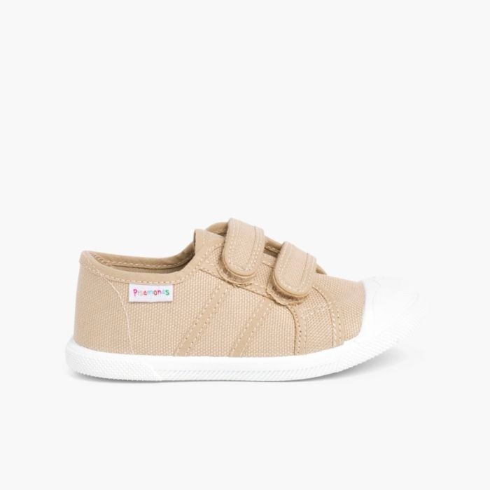zapatillas lino lona velcro beige
