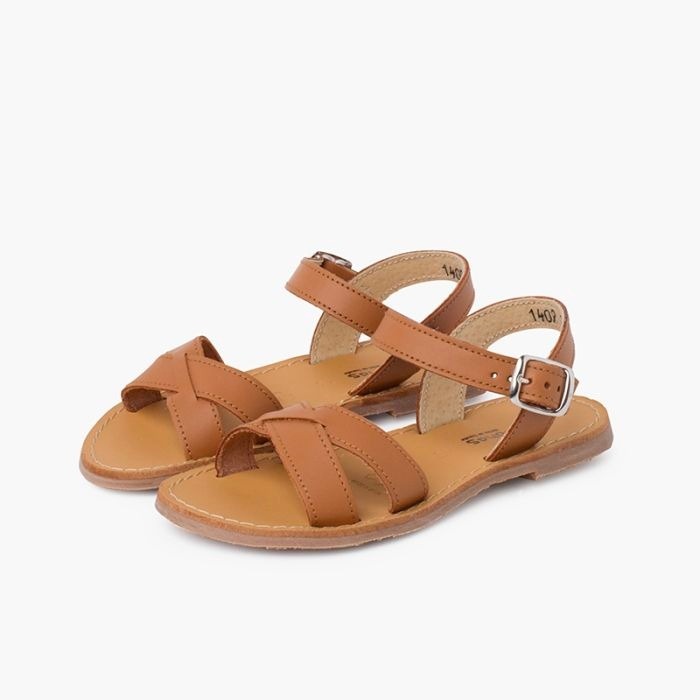sandalia piel lisa cruzada marron