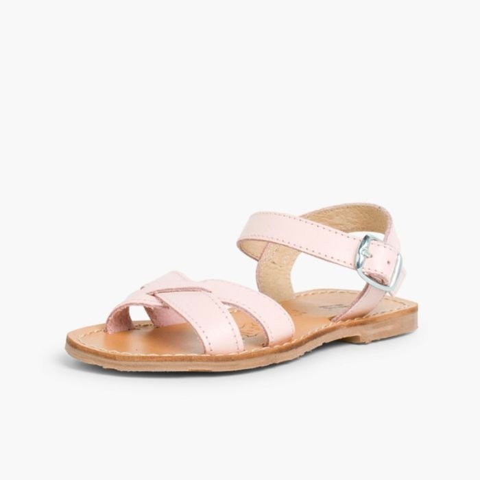 sandalia piel lisa cruzada rosa palo