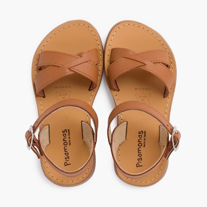 sandalia piel lisa cruzada marron