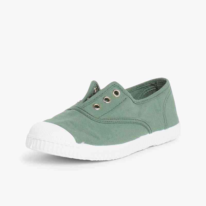 zapatilla lona punta goma verde helecho