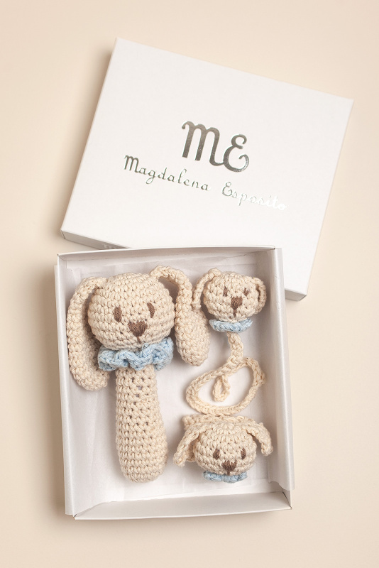 caja de nacimiento beige/azul