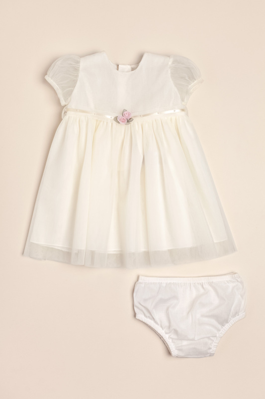 vestido tul cinturon de flores femi crudo