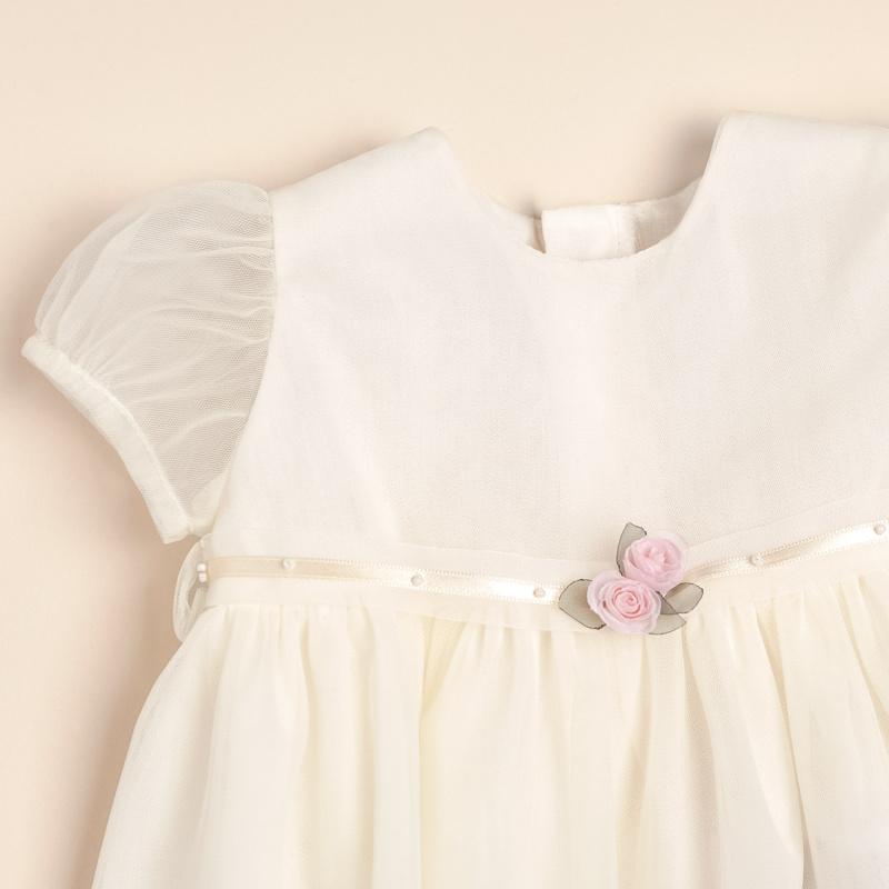 vestido tul cinturon de flores femi crudo