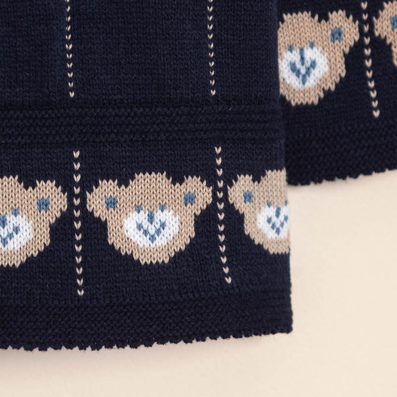 sweater jaquard caritas de osos azul