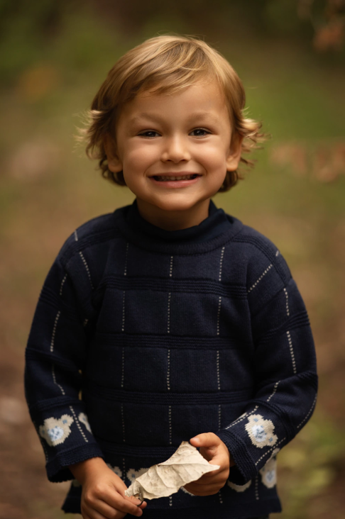 sweater jaquard caritas de osos azul