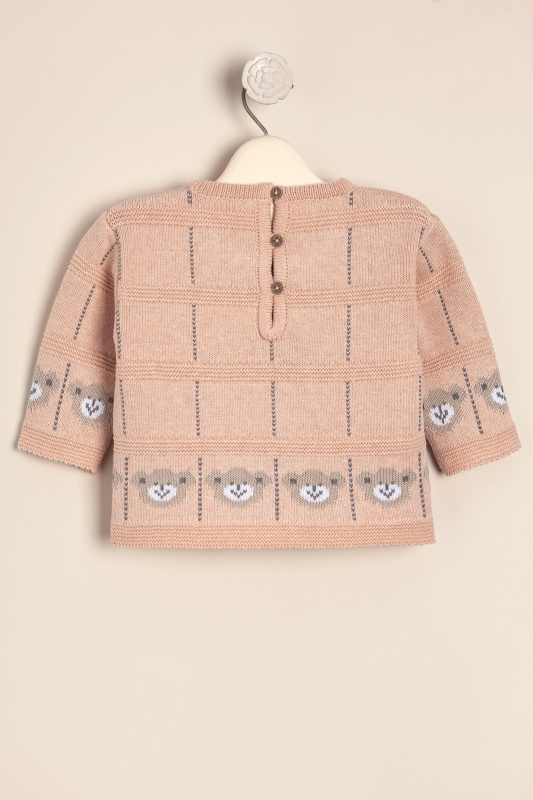 sweater jacquard caritas de osos rosa