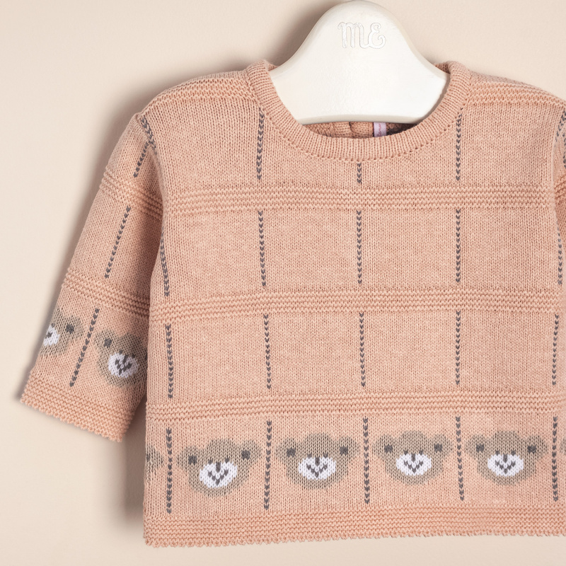 sweater jacquard caritas de osos rosa