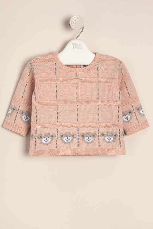 sweater jacquard caritas de osos rosa