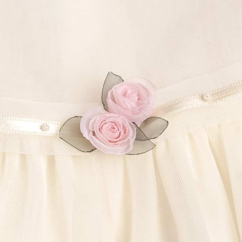 vestido tul cinturon de flores femi crudo