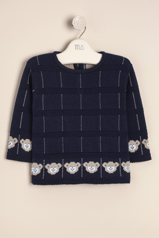 sweater jaquard caritas de osos azul