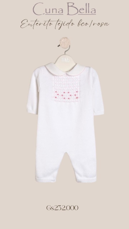 Set de nacimiento tejido bco/rosa