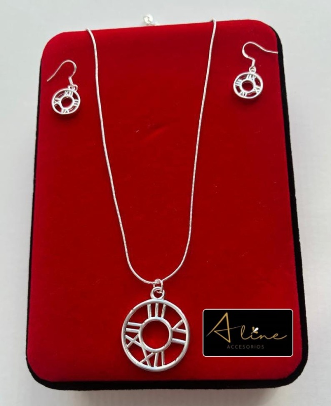 CONJUNTO PLATA CIRCULO ARO Y CADENA - 32