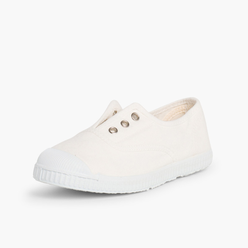 zapatillas lona sin cordones blanco