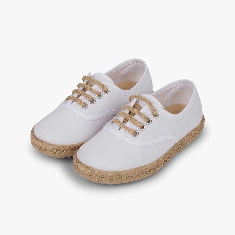 zapatillas niños suela y cordones yute blanco