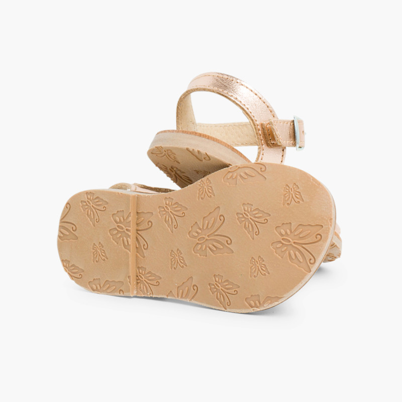 sandalia piel lisa cruzada bronce