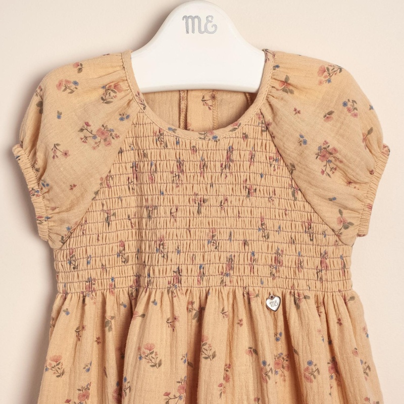 vestido en gasa estampado miel