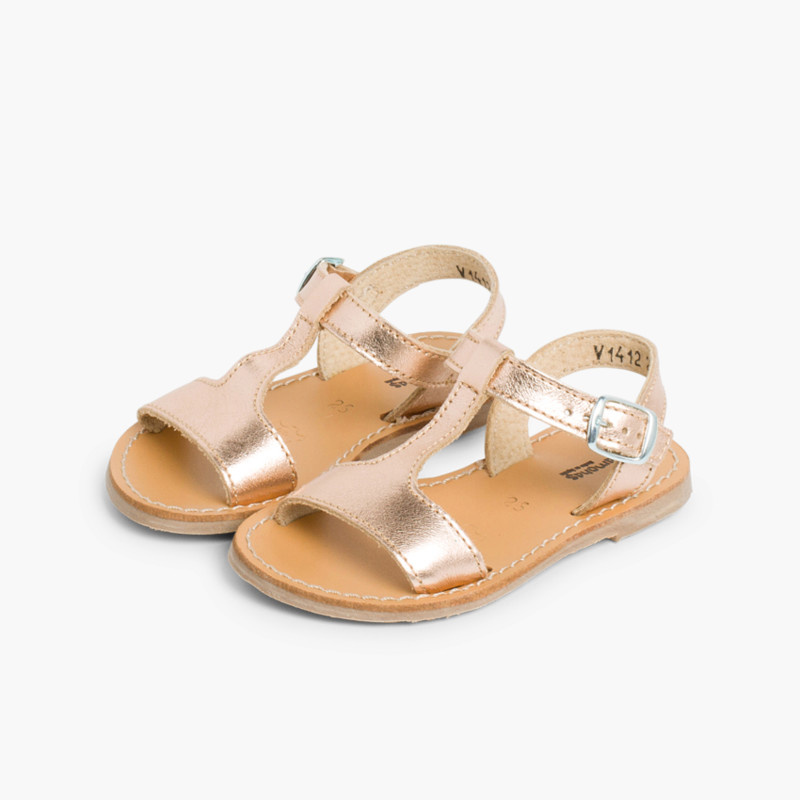 sandalia piel lisa cruzada bronce