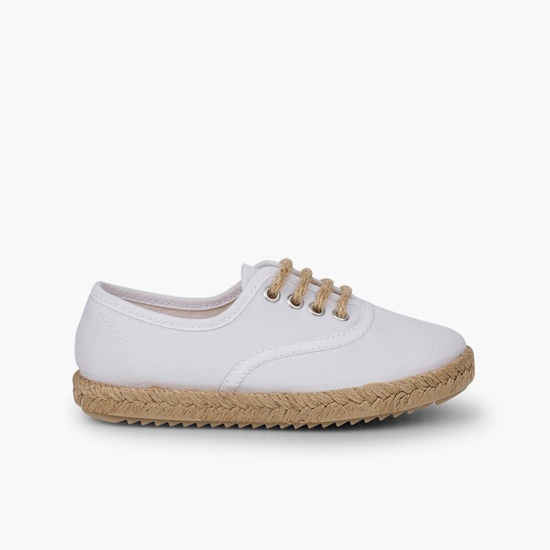 zapatillas niños suela y cordones yute blanco