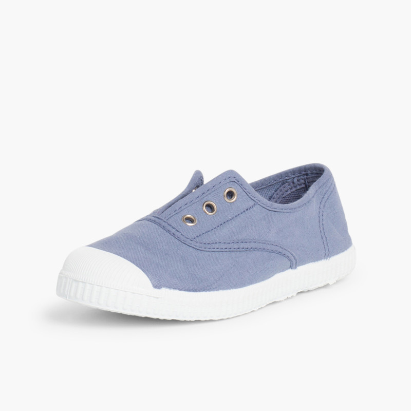 zapatillas lona sin cordones azul