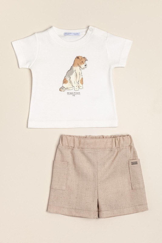 conjunto de remera estampada con short de lino