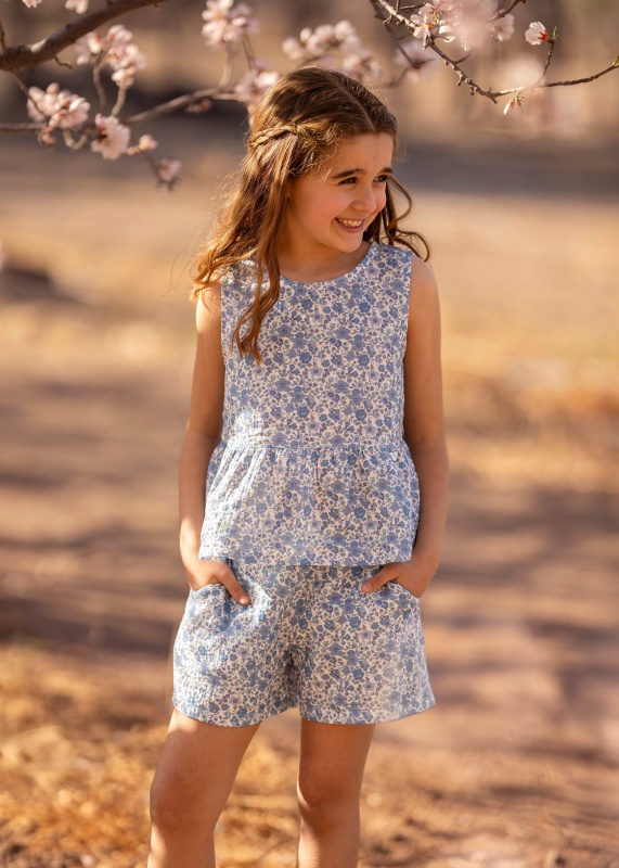 short de gasa doble estampa garden blue