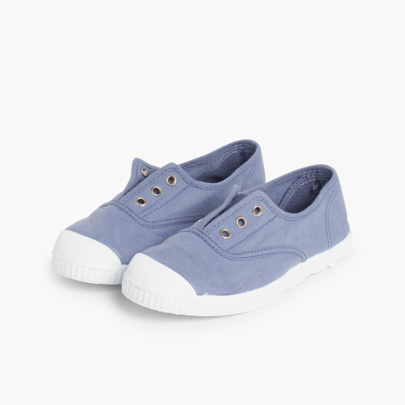 zapatillas lona sin cordones azul
