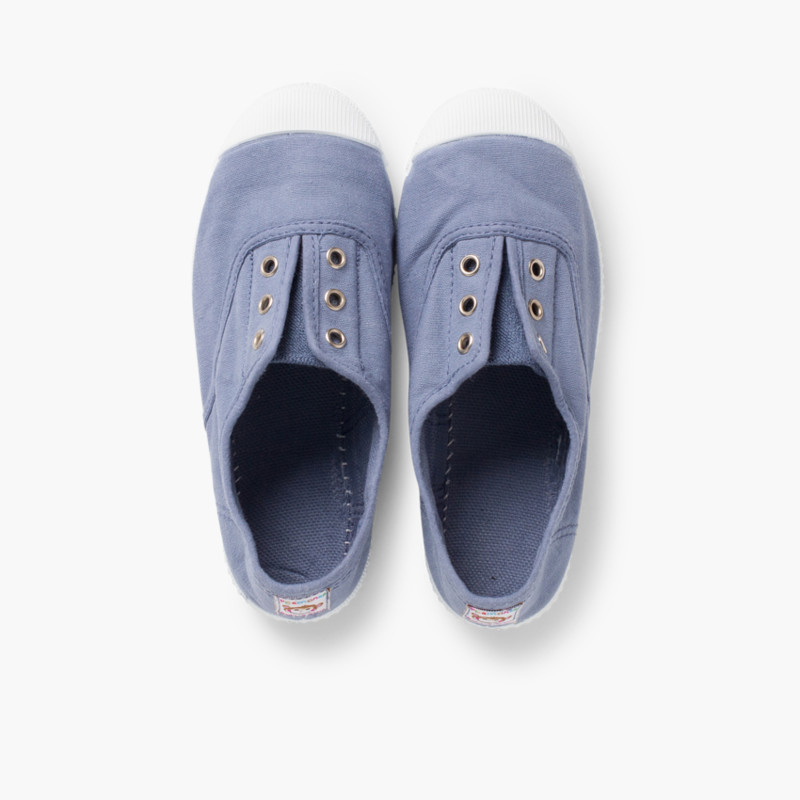 zapatillas lona sin cordones azul