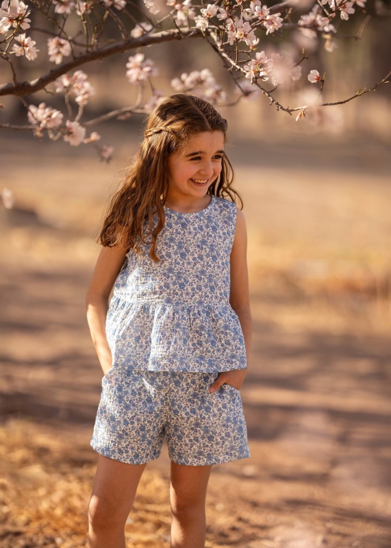 short de gasa doble estampa garden blue