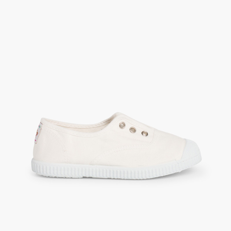 zapatillas lona sin cordones blanco