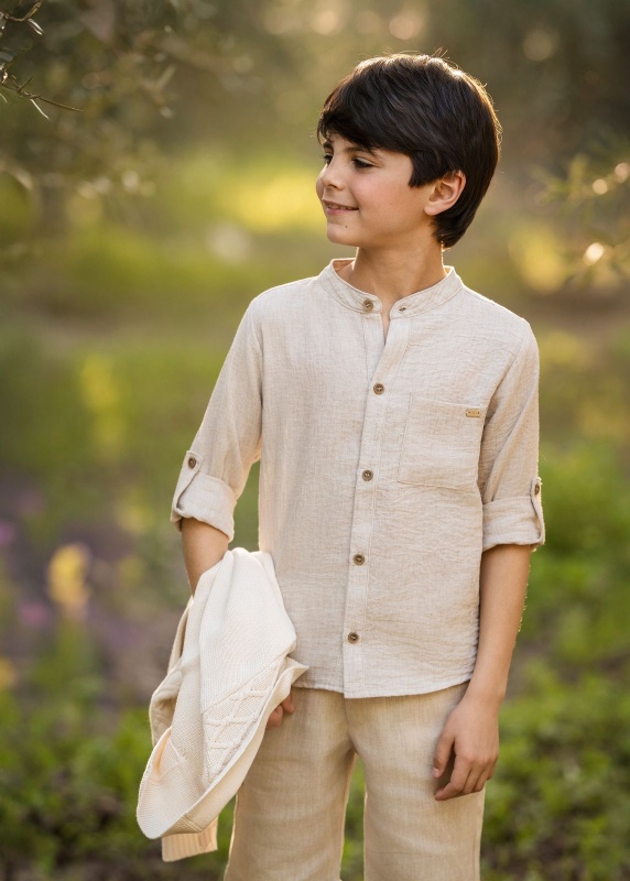 camisa de gasa manga beige