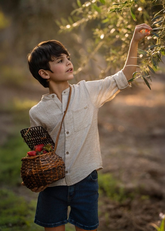 camisa de gasa manga beige