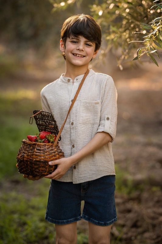 camisa de gasa manga beige