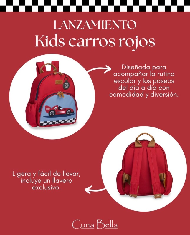 mochila kids carros rojo