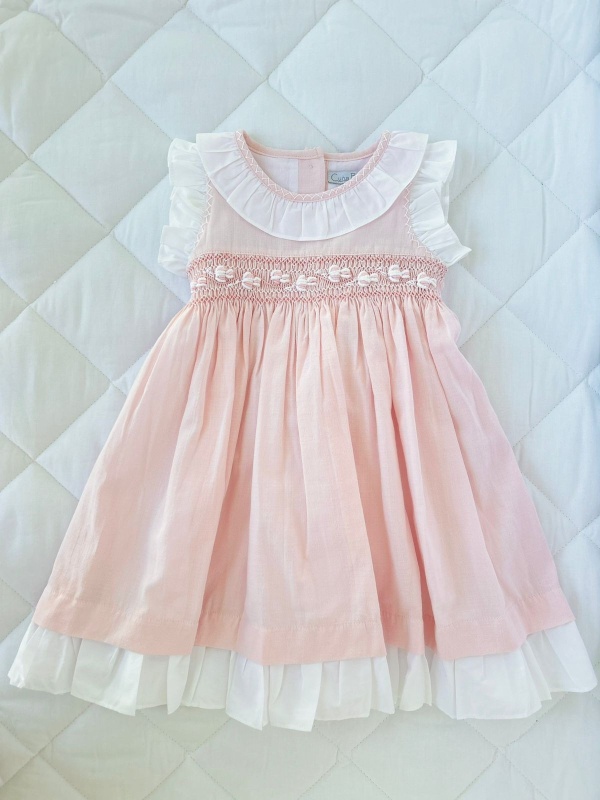 vestido con smock lino rosado