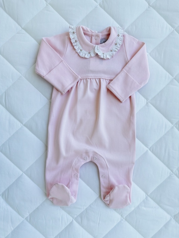 enterito con cuello smock rosa