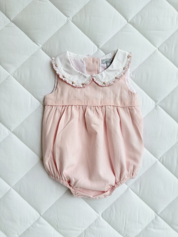 babucha cuello bebe smock lino rosa