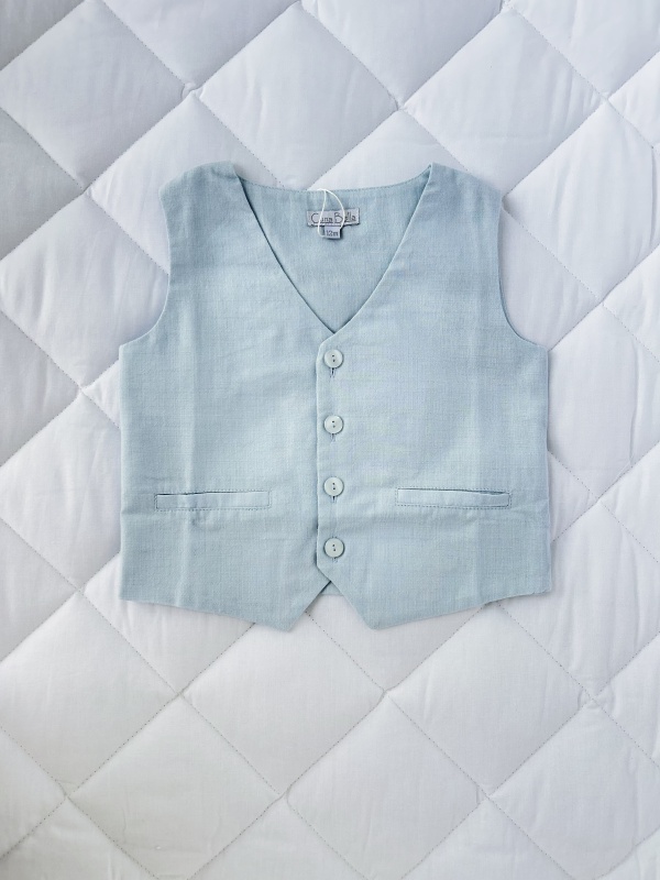 chaleco lino celeste