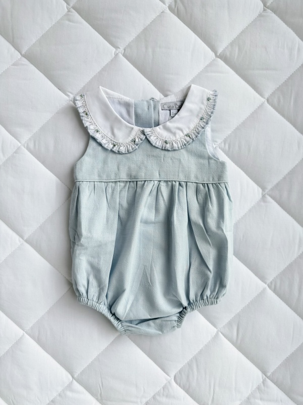 babucha cuello bebe smock lino celeste