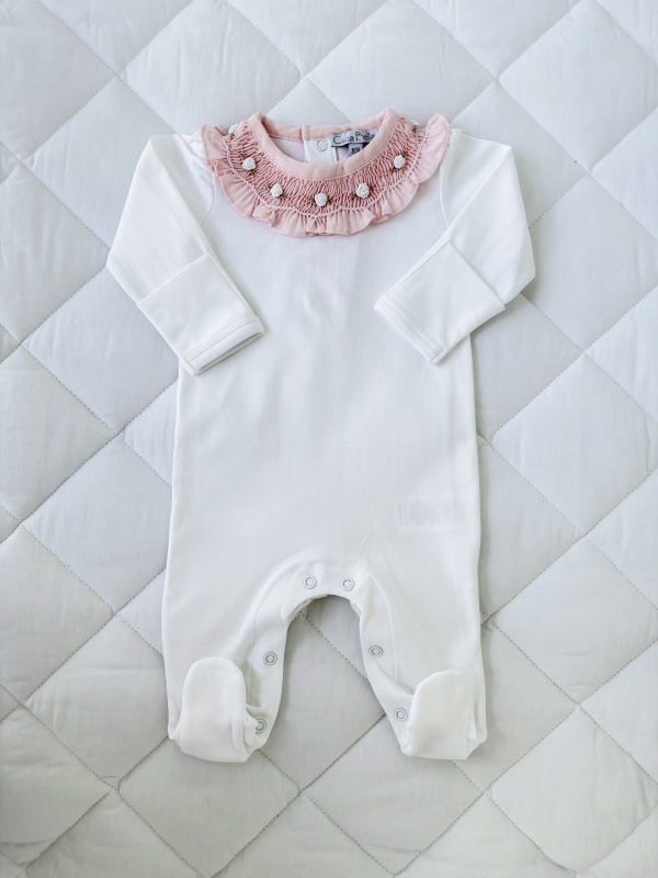 enterito cuello smock volado rosa