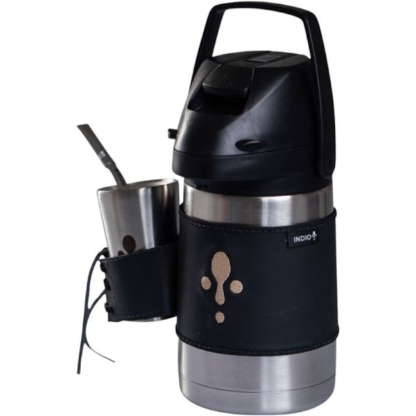 Termo 1.3l de acero inox y faja de cuero INDIO
