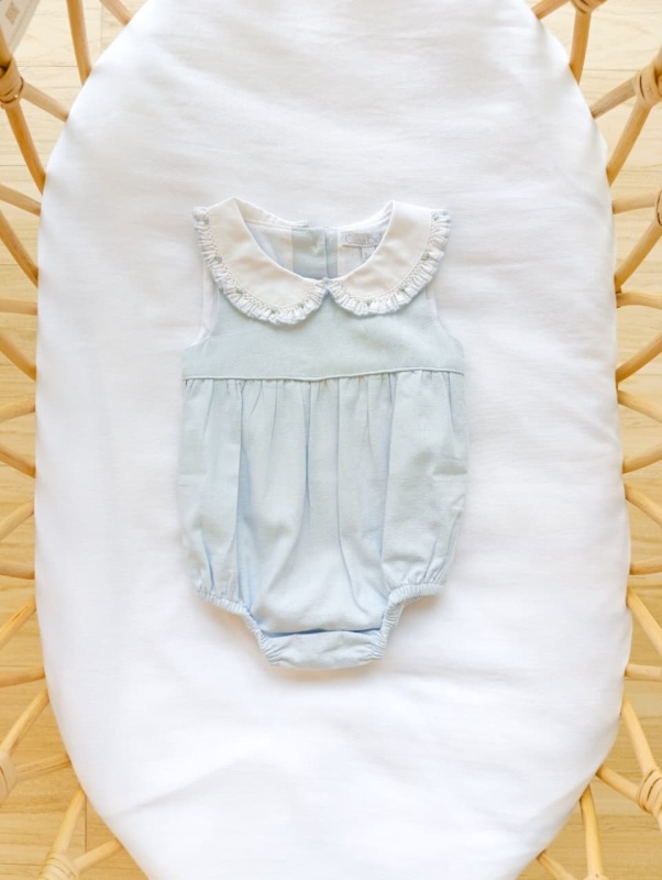 babucha cuello bebe smock lino celeste
