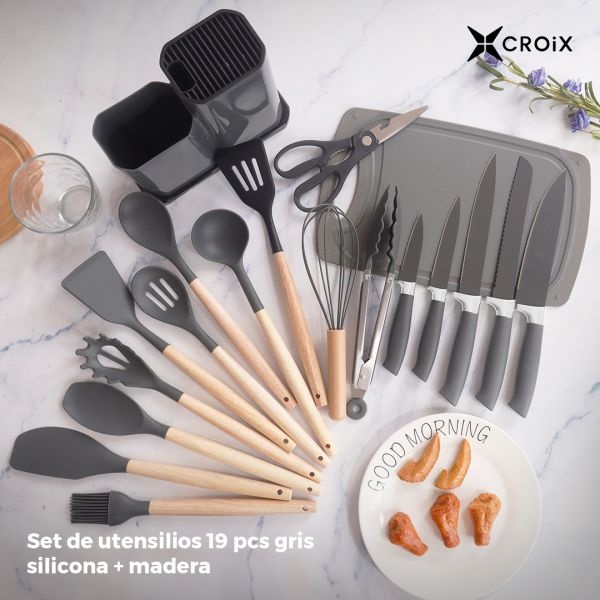 Set de utensilios 19 piezas Silicona + Madera