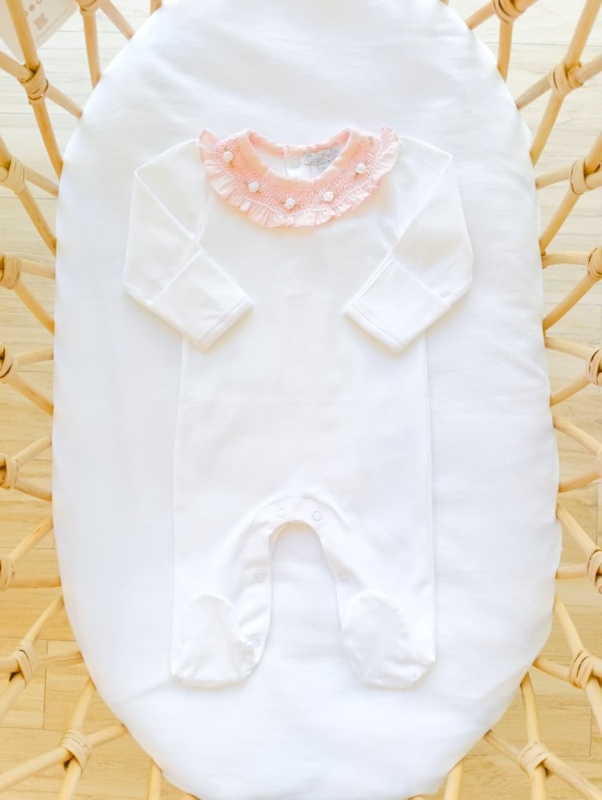 enterito cuello smock volado rosa