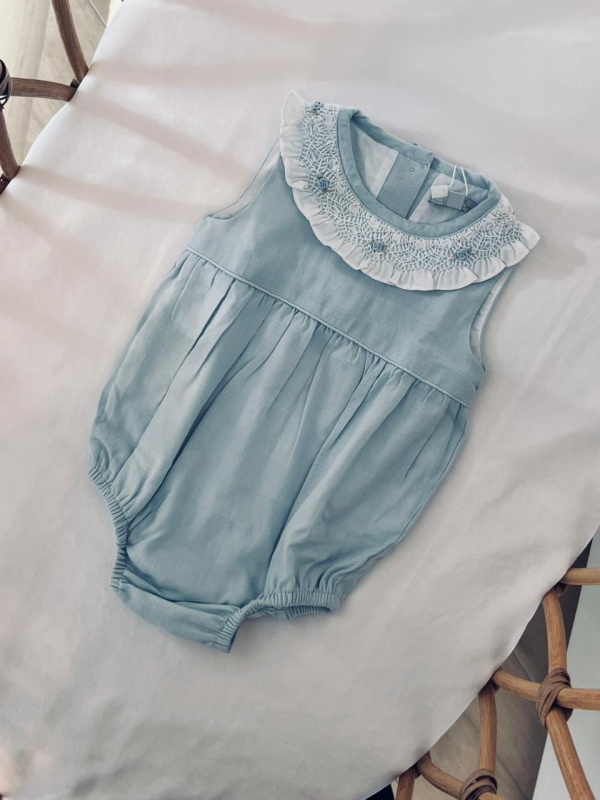 babucha cuello smock lino celeste