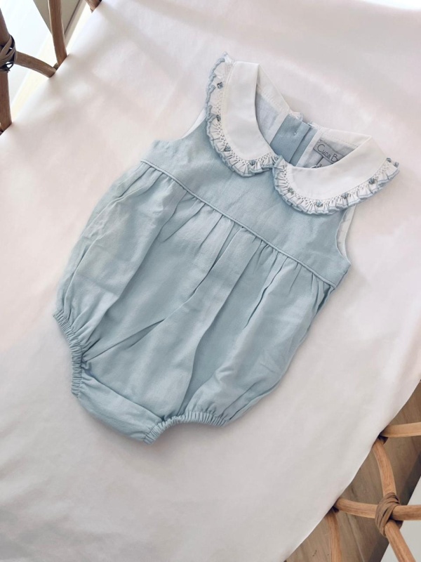 babucha cuello bebe smock lino celeste